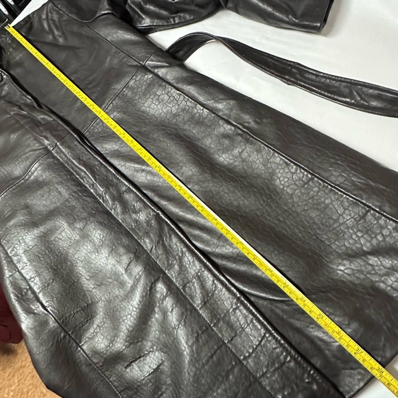 Vintage Long Leather Real Fur Collar Coat Dark Brown Womens Medium - Picture 10 of 12